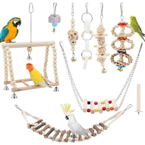 Lot de 8 Jouets Oiseaux Naturels en Bois pour Perroquets et Perruches (1/5)
