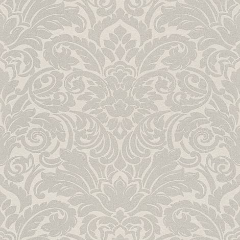 Carta da parati barocca Profhome 305451 Carta da parati TNT leggermente strutturata in stile barocco opaca argento bianco-crema 5,22 m2