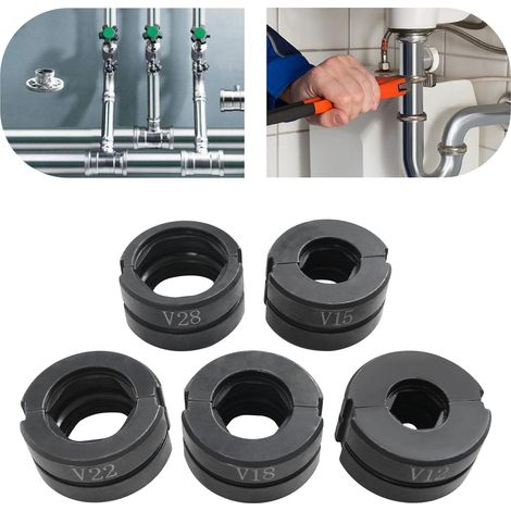 Lot de 5 pinces à sertir profilées en V pour tubes en cuivre de 12 mm, 15 mm, 18 mm, 22 mm, 28 mm, outil de sertissage pour tuyaux en cuivre et en acier inoxydable, noir