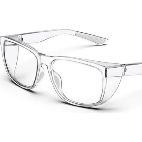 Lunettes de sécurité transparentes avec protections latérales, antibuée, anti-rayures, poignées antidérapantes et protection UV complète - gris (1/5)