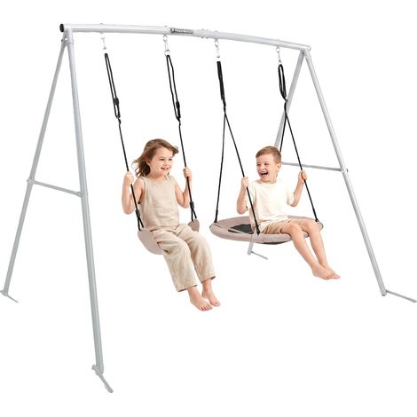 Columpio de jardín, estructura metálica, diseño de estructura en A para mayor estabilidad, apto para niños de 3 a 12 años, promueve el desarrollo de la motricidad fina, certificado según la norma de s (1/5)