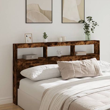 vidaXL Testiera con Contenitore a LED Rovere Fumo 180x17x102 cm (1/5)