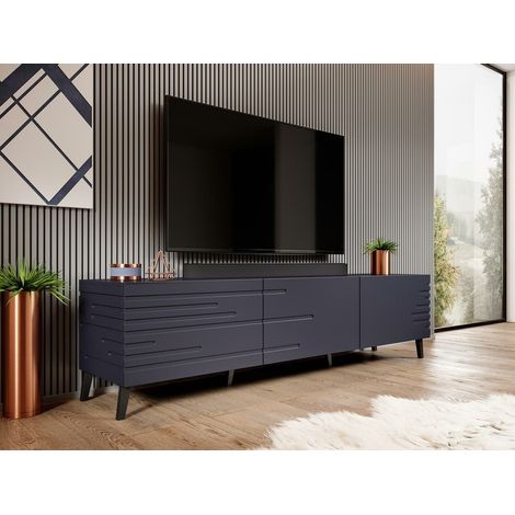 Meuble TV 186x48x40 cm Bleu marine NOVAK meuble Hi-fi luxueux sideboeard sur pied (1/2)