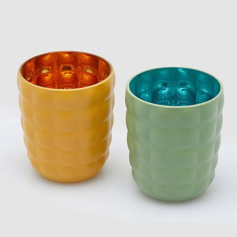 EDG Enzo De Gasperi Portacandela Satin Tumbler H 9,6 Cm D 8 Cm Ass. Vetro Yellow Green 1 Pz