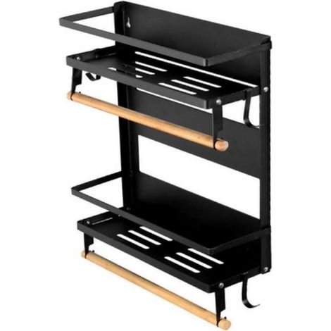Étagère à épices - - 301140cm - Noir - Montage mural - Bois + acier inoxydable (1/4)