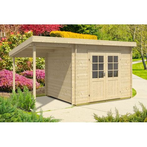 Alpholz – Abri de jardin Maria toit en pente – Bois massif 28mm – Dimensions 450 x 272 cm – Espace de rangement avec grilles d'aération (1/5)
