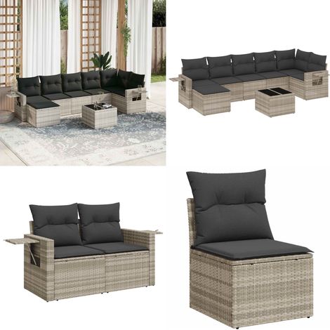 vidaXL Salon de jardin 8 pcs avec coussins gris clair résine tressée