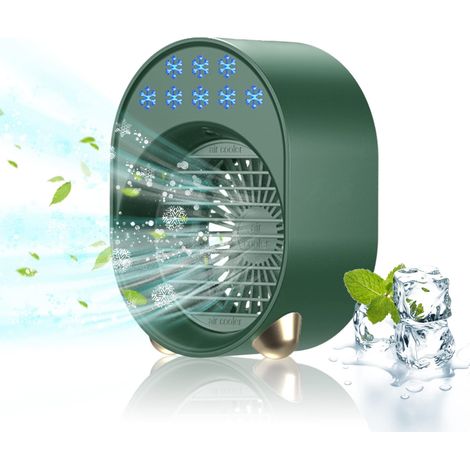 Mini Climatiseur Portable Sans Évacuation, Ventilateur Silencieux Chambre, Clim Mobile Rechargeable USB Petit Humidificateur Air 3600mAh 4 en 1 (1/5)