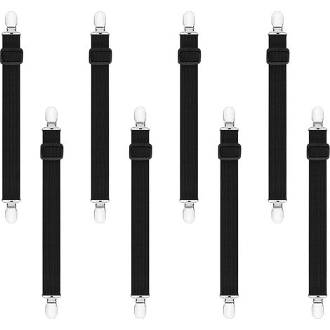 Tendeur Drap - Lot De 8 - Nylon Et Acier - Réglable 30 À 130 Cm - Pour Lit Et Canapé - Noir (1/5)
