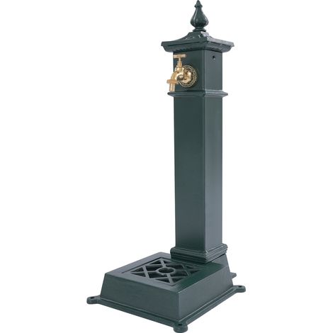 Colonne d'eau de jardin avec robinet, hauteur 73 cm, vert, Fontaine rétro en acier et fonte, montage au sol, entrée par le bas, avec tamis amovible, pour terrasse et cour (1/5)