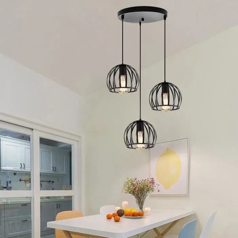 U-Do E27 Lustre Suspension industrielle 3 Luminaire en Métal pour Salon Salle à Manger Cuisine Restaurant (1/4)