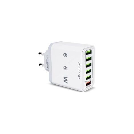 Chargeur USB Multiple, 65W 6 Ports USB Chargeur Rapide avec QC 3.0 Smart Fast Charger, Universel Adaptateur Secteur USBA Chargeur pour 15 Pro Max 14 Plus 13 12 11 SE XR, iPad, Samsung (1/4)