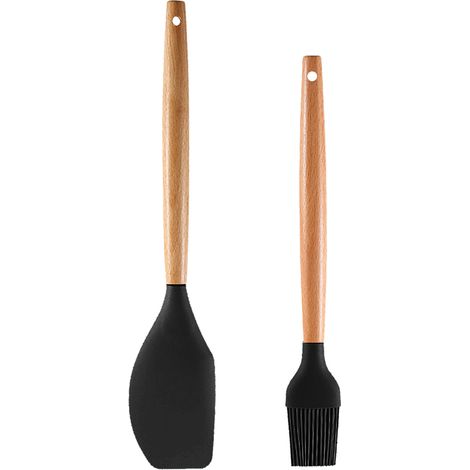 Ustensiles De Cuisine En Silicone Et Bois - Résistance à La Chaleur Pour Poêles Antiadhésives - Ensemble De 2 Pièces (1/5)