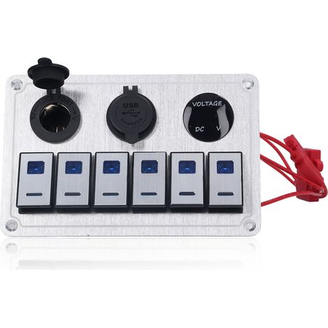 Panneau Interrupteur 6 Positions Bleu LED 2.1A Double Port USB Chargeur Aluminium Auto Camping-Car (1/5)