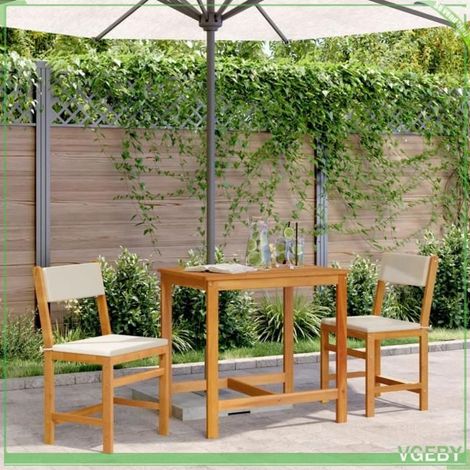Ensemble de balcon 3 pcs - FAFEICY - 365855 - Bois d'acacia massif - Coussins déhoussables blanc crème - Pour 2 personnes (1/5)