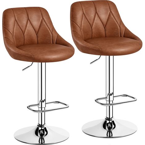 Yaheetech Lot de 2 Tabourets de Bar en Similicuir Hauteur Réglable de 86 cm à 107,5 cm Chaises de Bar Assise Pivotante Repose-Pied Carré Tabourets Hauts Cadre Métallique Galvanisé Brun Rétro