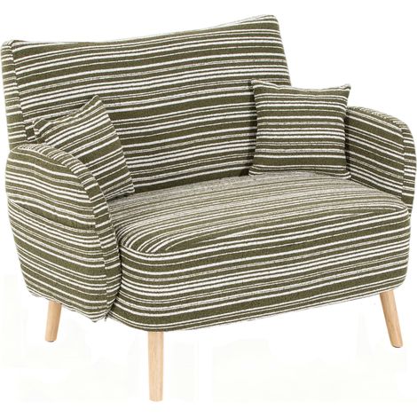 Canapé deux places moderne, vert olive bouclé, accoudoirs confortables, coussins, pochette rangement, pour chambre ou salon (1/5)