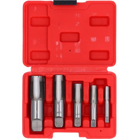Juego de 5 machos de roscar NPT de precisión para reparar roscas de fontanería, ideales para fontaneros, mecánicos y aficionados al bricolaje. Acero al carbono.