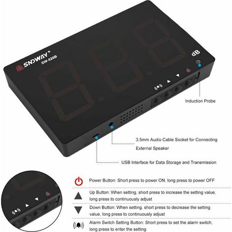 Fonometro professionale Ulisem con soglie di allarme fisse, fonometro digitale LCD portatile, 30130 dB