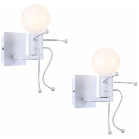 Set of 2 Creative Hug Humanoid Wall Lights for Kids Room Bedroom Hallway Restaurant Kitchen White