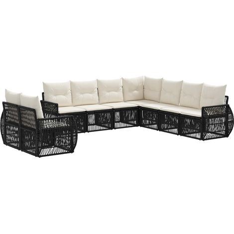 vidaXL Set Divano da Giardino 9 pcs Nero e Bianco Crema polyrattan