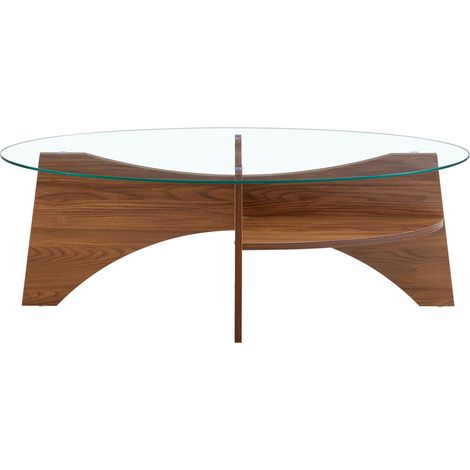 Ovaler Couchtisch aus gehärtetem Glas 104,9 x 60 cm, Nussbaum-Finish (1/5)
