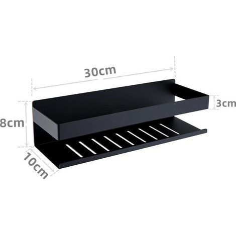Selbstklebende Duschablage – Edelstahl S304 – Mattschwarz, 30 cm – Bohrfreie Montage – Korrosionsbeständig – (1/4)