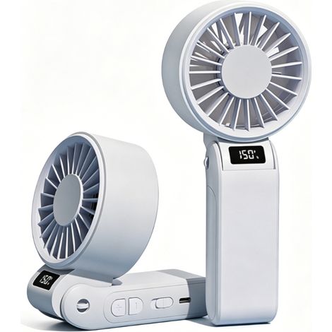 Ventilador portátil 3 en 1, motor sin escobillas de 5000 RPM, batería de 3000 mAh, pantalla LED, para oficina, viajes y uso en exteriores, color blanco. (1/4)