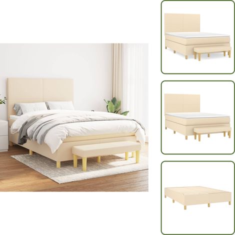 Boxspringbett mit Matratze Creme 140x200 cm Stoff - Boxspringbett - Doppelbett - Cremefarbenes Bett - Betten Mit Kopfteil - Federkernmatratze (1/5)