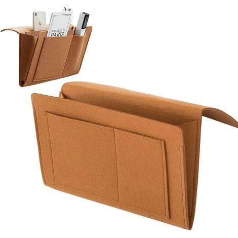 Rangement Feutre Table de Nuit Suspendue Chevet Suspendu Vide Poche Lit de Rangement Suspendu Lit Sac Sac Pochette pour Téléphone Journal Stylo Magazine (Brun) (1/5)