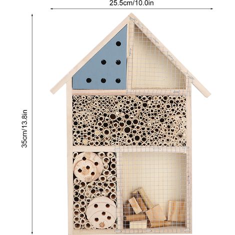 Insect Hotel - Hôtel pour Abeilles et Insectes en Bois de Platane - Refuge et Décor de jardin - Boîte de Nichoir 35x25.5x3.6cm - Lot 1 pièce (1/5)