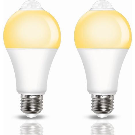 Ampoule Détecteur de Mouvement E27 9W, 800LM Blanc Chaud 3000K Ampoule LED E27 Capteur PIR, Auto On/Off, pour Couloir, Escalier, Garage, AC 220V, 120 Degrees, Lot de 2 (1/5)