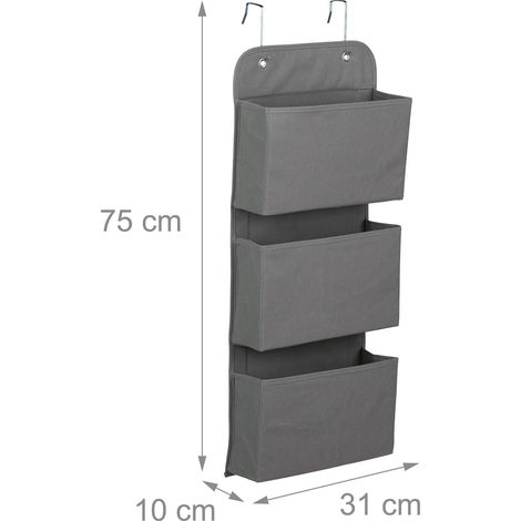 Organizer da appendere pieghevole dal design moderno, 3 scomparti per bagno, 50 x 30 x 15 cm, in poliestere grigio antracite, 130013505