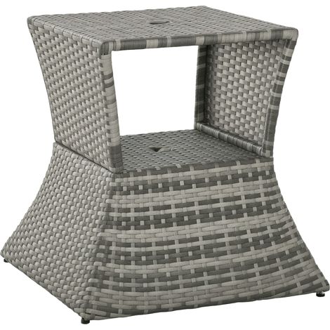 Outsunny Rattan Wicker Tea Coffee Table w/ Umbrella Hole Storage Space Grey (1/5)