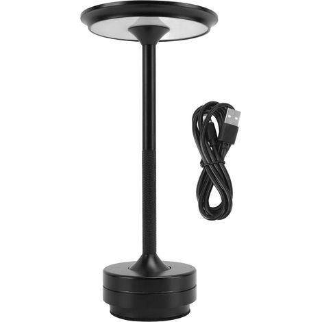 Lampe de table sans fil LED rechargeable, 3 couleurs, gradation sans palier, tactile, pour restaurant, bar, maison, noir (1/5)