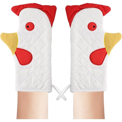 Ofenhandschuhe, 1 Paar hitzebeständige Handschuhe, doppellagige Anti-Hitze, Anti-Hitze-Ofenhandschuhe, Hahn-Design, mit Riemen, für Ofen, Küche und Mikrowelle