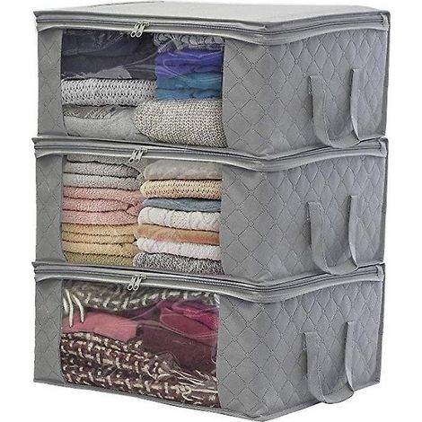 lot De 3 Organiseurs De Vtements Pliables (gris), 49 X 36 X 21 Cm, Sac De Rangement Sous Le Lit, Tissu Non Tiss Pais Impermable, Convient Pour Cou (1/4)