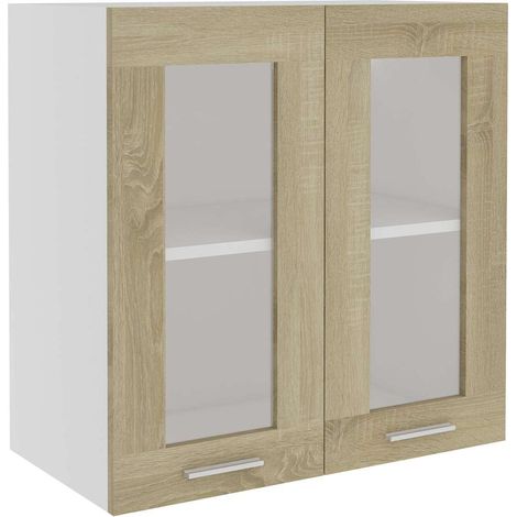 Armadio da Cucina Mobile Pensile con Vetro “Lyon” Rovere Sonoma 60x31x60 cm (1/5)