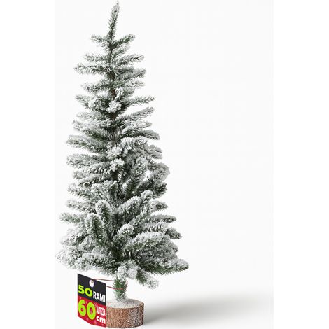 Albero di Natale Innevato 60cm con 50 Rami e Neve Effetto Realistico Base Tronco (1/4)