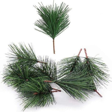 Artificial Green Pine Needle Branches, Small Pine Twigs, Stems for Christmas Floral Arrangements, Wreaths and Holiday Decorations, 20 Branches