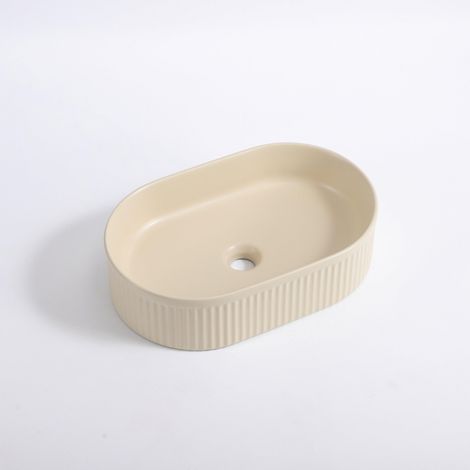 FugaFlow Efficiente Arredo Vasque - 50 × 32 × 12 cm - striée - ovale - céramique - beige