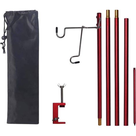 Faltbarer Laternenständer, tragbarer Lampenhalter, Haken, zusammenklappbarer Lampenständer für Camping, Angeln, Picknicks, Rot