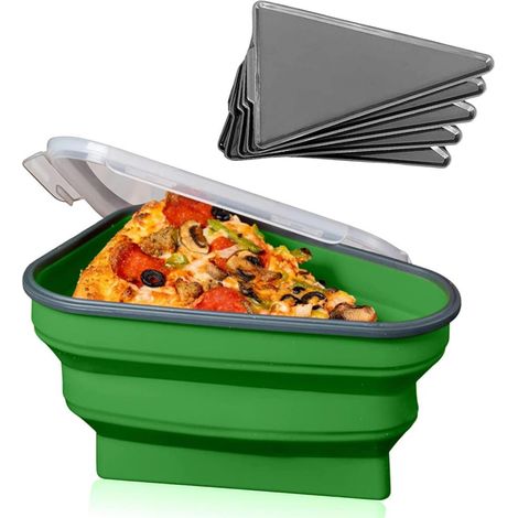 Boîte à pizza réutilisable avec 5 plateaux micro-ondables, compartiment en silicone alimentaire ajustable pour conserver les parts (1/5)