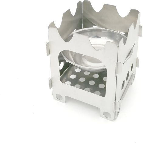 Réchaud à bois pliant en acier inoxydable pour le camping, durable et portable, idéal pour les pique-niques, la randonnée et l'exploration. (1/5)