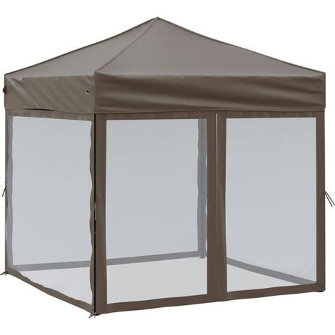 Tente pliante de réception avec parois latérales, gris-brun, 2 x 2 mètres (1/5)
