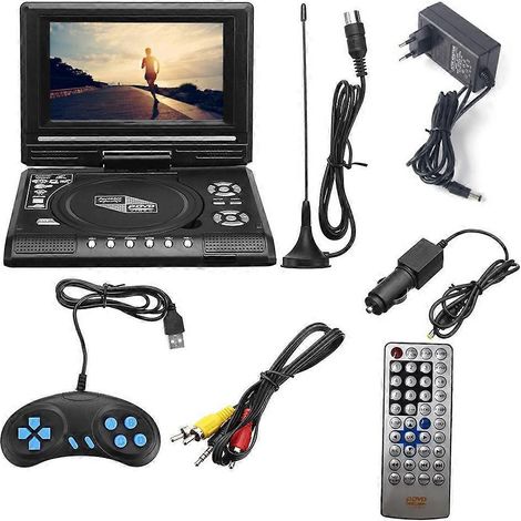 Tragbarer 7-Zoll-DVD-Player mit drehbarem Bildschirm, SD-/USB-Anschlüssen und AV-Ein-/Ausgängen – EU-Version