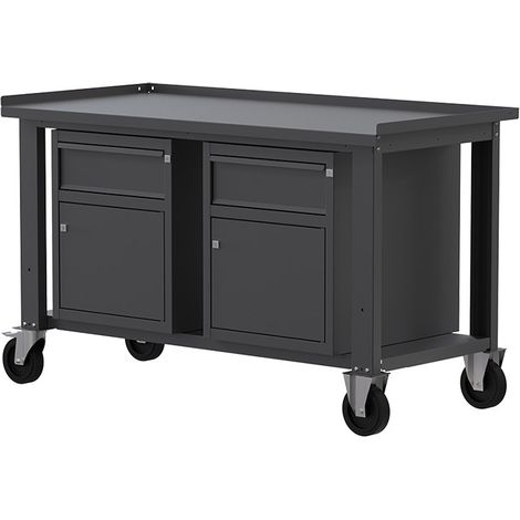 Banco lavoro con ruote SOGI X3N110AR - 1.5 m - piano acciaio - 2 armadi con anta e cassetto (1/4)