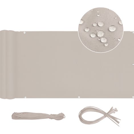 Balkon Sichtschutz Balkonabdeckung Oxford Balkonsichtschutz Balkonverkleidung Blickdicht Wasserdicht Windschutz, mit Ösen, Nylon Kabelbinder und Kordel, Taupe, 90x600cm (1/5)