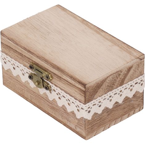 Boîte à alliance bois rustique décorée de dentelle pour mariage, fiançailles ou anniversaire - Coffret à bijoux personnalisable cadeau (1/5)