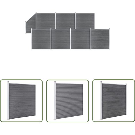 The Living Store WPC Zaun-Set 7 Quadrate + 1 Schräge 1311x186 cm Grau - Holz-Zaun - WPC-Zaun - Gartenzaun - Privacy Screen - Sicherheitszaun (1/5)